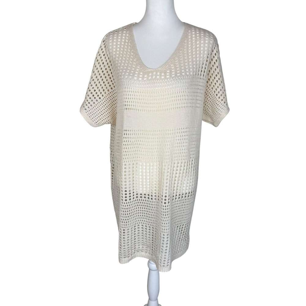 Cupshe Womens XL Cream Crochet Knit V-Neck Swim Cover Up Dress Beach Pool